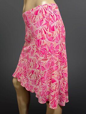 Vintage Y2K Pink Floral Asymmetrical Slip Skirt Size S Tropical Print Fairy